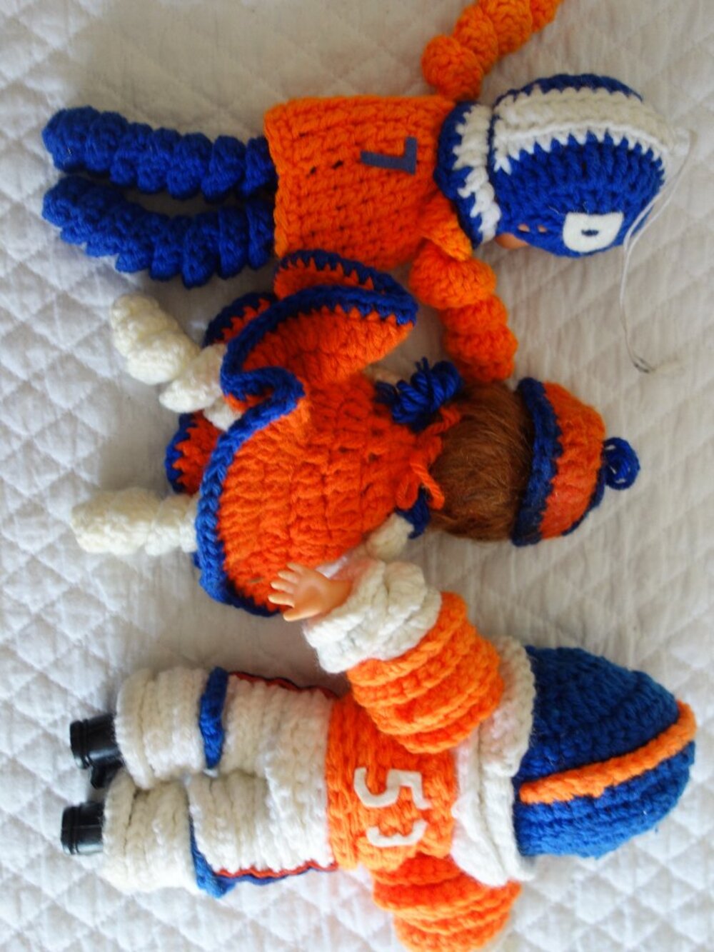 Vntg 3 Denver Broncos handmade crochet dolls - Picture 2 of 6